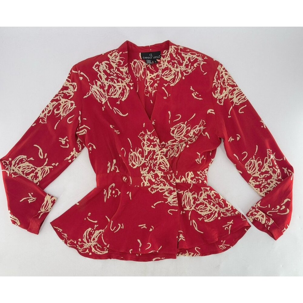 Vtg Carole Little Women’s Red Geometric Print Wrap Blouse Size 6 Preppy, Event